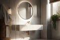 3d background design interior bathroom loft modern wall concrete polished window sunlight shower washbasin mirror counter vanity