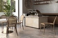 3d background floor cement wall stucco brown beige garden outdoor sunlight table coffee chair rattan register cash machine