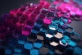 3D background of hexagons with blue and pink geometric shapes. Generative AI Royalty Free Stock Photo