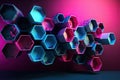 3D background of hexagons with blue and pink geometric shapes. Generative AI Royalty Free Stock Photo