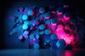3D background of hexagons with blue and pink geometric shapes. Generative AI Royalty Free Stock Photo