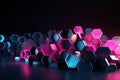 3D background of hexagons with blue and pink geometric shapes. Generative AI Royalty Free Stock Photo
