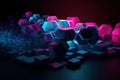 3D background of hexagons with blue and pink geometric shapes. Generative AI Royalty Free Stock Photo