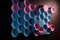 3D background of hexagons with blue and pink geometric shapes. Generative AI Royalty Free Stock Photo