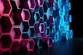 3D background of hexagons with blue and pink geometric shapes. Generative AI Royalty Free Stock Photo