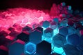 3D background of hexagons with blue and pink geometric shapes. Generative AI Royalty Free Stock Photo