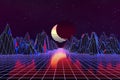 3d background Illustration Inspired by 80's Scene synthwave and retrowave