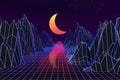 3d background Illustration Inspired by 80's Scene synthwave and retrowave