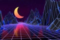 3d background Illustration Inspired by 80's Scene synthwave and retrowave