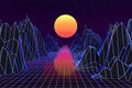 3d background Illustration Inspired by 80's Scene synthwave and retrowave