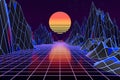 3d background Illustration Inspired by 80's Scene synthwave and retrowave