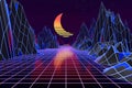 3d background Illustration Inspired by 80's Scene synthwave and retrowave