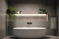 3d background interior plant creeper faucet head shower bathtub ceramic oval white bathroom style wall concrete polished loft