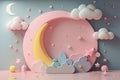 3d background with pastel colored wall with moon and stars, generative ai illustration Royalty Free Stock Photo