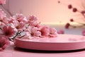 3D background, pink podium. Round display, pink flower Generative AI