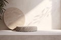 3d background product beauty skincare cosmetic organic luxury rock fl gray wall white shadow leaf sunlight dappled soft texture