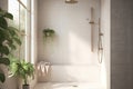 3d background product design interior backyard tree window shadow leaf sunlight shelf wall recessed rail shower adjustable