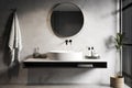 3d background product toiletries beauty cosmetic rail towel mirror black faucet washbasin ceramic oval white wall cement polished