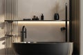 3d background product toiletries makeup cosmetic beauty luxury head shower black bathtub oval brown partition glass reeded