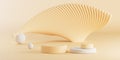 3d background products display podium scene with geometric platform. Nude yellow background rendering podium. Stand to show