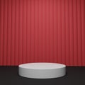 Realistic 3D stand white podium on red background.Luxury minimal scene for mockup products showcase.