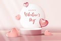 3d background products valentine podium in love platform. heart background vector 3d rendering with cylinder. podium stand to show