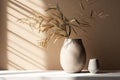 3d background splay product skincare beauty decoration design wall cement beige shadow leaf sunlight table counter stone tree
