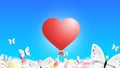 3D Baloons In The Sky Like Red Hearts. Abstract Colorful Background With White Monarch Butterflies Royalty Free Stock Photo