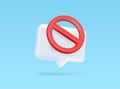 3d banned message, chat, comment icon illustration. 3d rendered disallowed or forbidden symbol with chat bubble