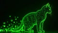 3D banner featuring the silhouette of a cat formed by glowing neon green digital code, similar to falling data from the Royalty Free Stock Photo