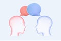 3D banner human communication vector concept. Symbol of talking, argument, misunderstanding. 3D design human heads talk Royalty Free Stock Photo