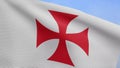 3D Knights templars flag on wind. Catholic military order medieval banner