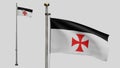 3D Knights templars flag waving on wind. Catholic military order medieval banner