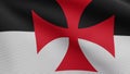 3D Knights templars flag on wind. Catholic military order medieval banner