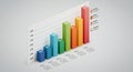 3D bar chart displaying a series of six vertically aligned, multicolored bars on a gray Royalty Free Stock Photo