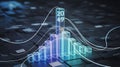 3D Bar Chart with Gaussian Curve and Digital Overlay Royalty Free Stock Photo
