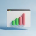 3D bar chart with green and pink bars on a white browser window against a light blue background Royalty Free Stock Photo