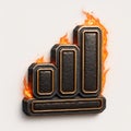 3D Bar Chart Icon with Flames and Dark Texture graph Royalty Free Stock Photo