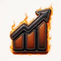3D Bar Chart Icon with Flames and Leather Texture Royalty Free Stock Photo