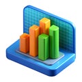 3d bar chart with orange and green bars on blue grid background graph data Royalty Free Stock Photo