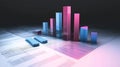 3D Bar Graph and Data Analysis. Colorful Financial Statistics and Business Report Royalty Free Stock Photo
