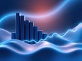 3D Bar Graph with Neon Wave Lines on Abstract Blue Background Modern Data Visualization Royalty Free Stock Photo