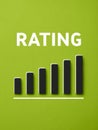 3D bar graph and 'rating' text on a green background. Royalty Free Stock Photo