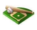 3d baseball base, field part with bat and ball Royalty Free Stock Photo