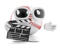 3d Baseball character with a clapperboard