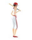 3d baseball girl from behind holding bat on shoulder