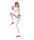 3d baseball girl ready to throw the ball