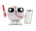 3d Baseball has a clipboard and pencil