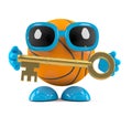 3d Basketball character holding a gold key