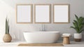 Abstract White Frames In Wood-style Bathroom With Tub Royalty Free Stock Photo